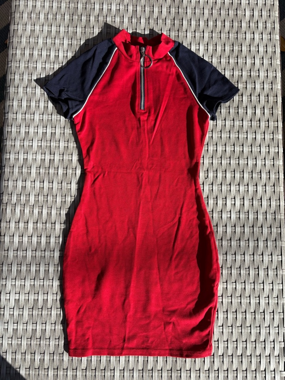 H&M Red Bodycon Mini Dress with Navy Sleeves